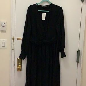 Eloquii Size 18 Long Sleeve knot front pleated Black Dress